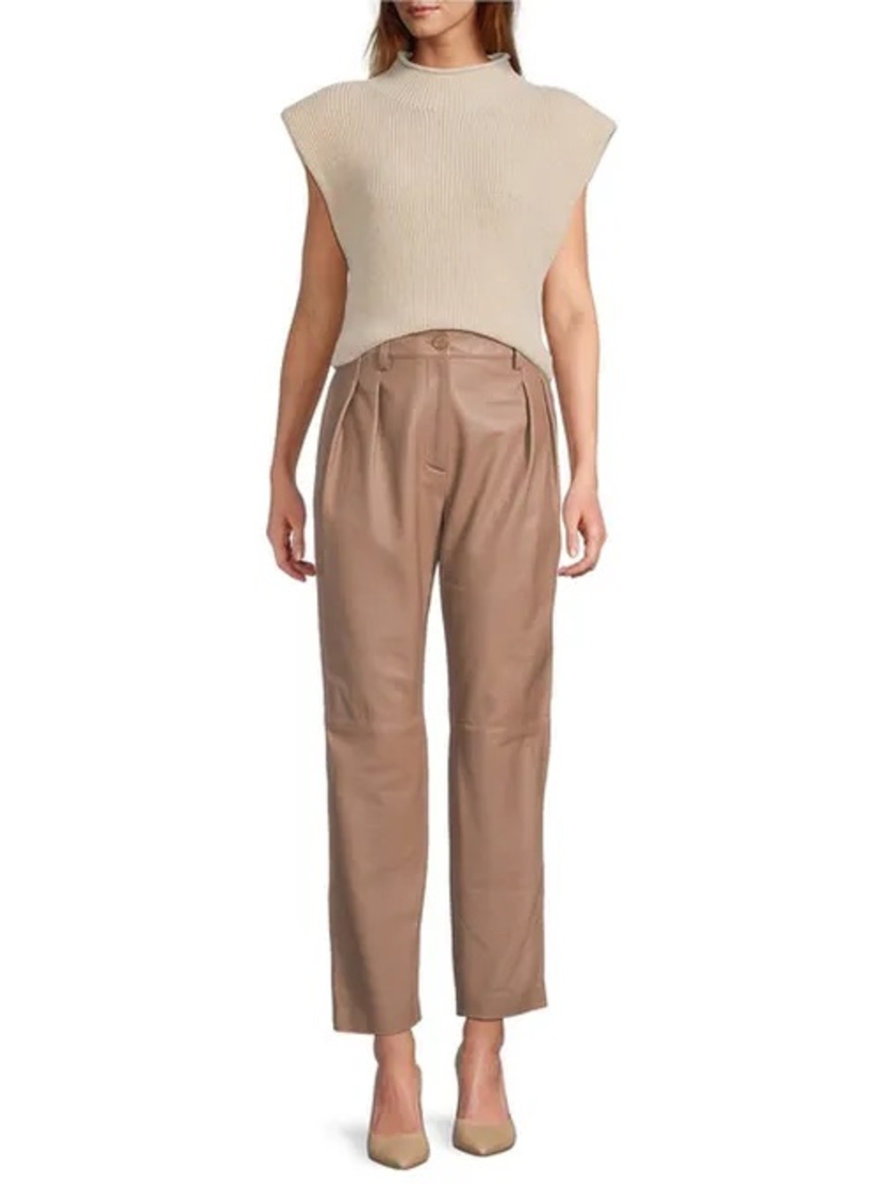 NWT Antonio Melani Schwicke Genuine Leather Pleated Button Front Pants Sz 12